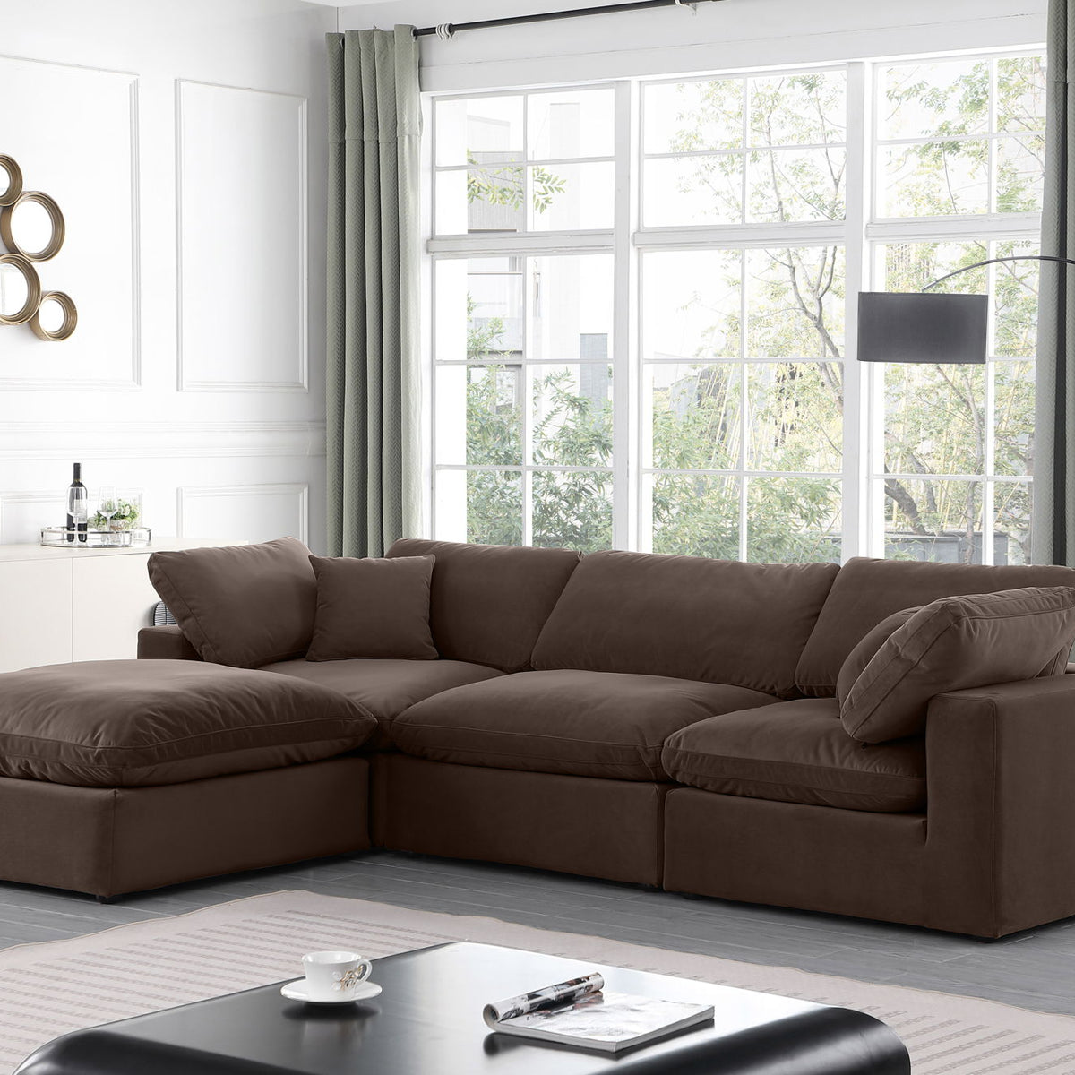 Comfy - 4 Piece Velvet Modular Sectional With Chaise