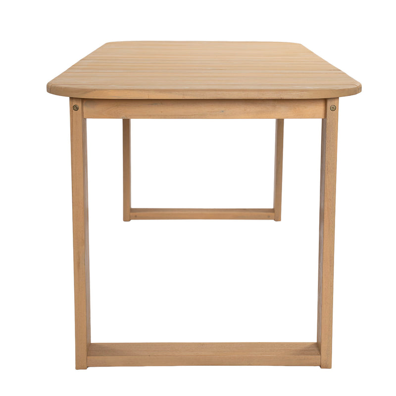 Rectangular Outdoor Dining Table With Slatted Top And U - Shaped Leg Frame For Backyard - Light Teak