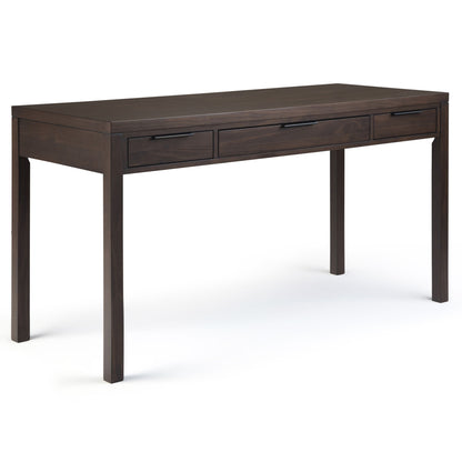 Dark brown handcrafted desk with three drawers and smooth tabletop