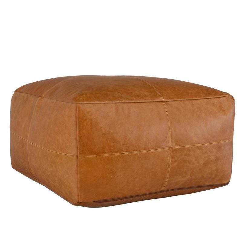 Poufs - Leather Dumont Pouf - Chestnut