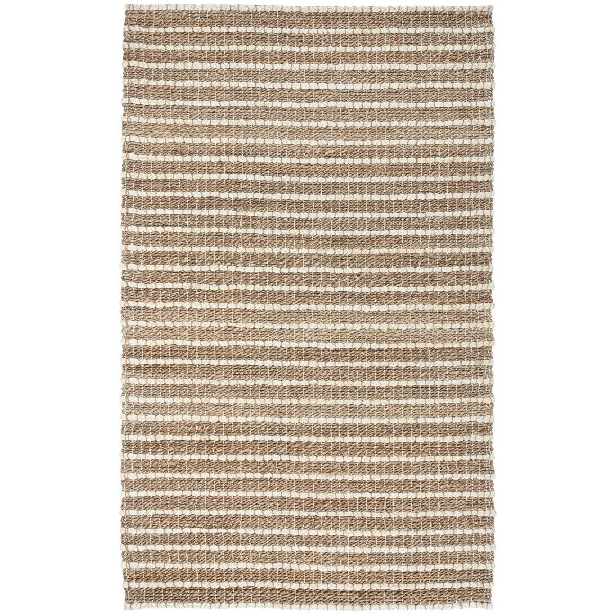 Carlsbad rug in ivory and tan stripes, flatwoven with bound edges