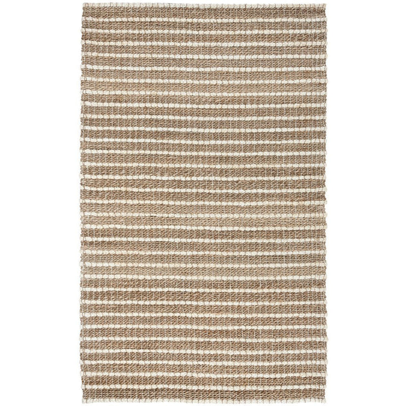 Carlsbad rug in ivory and tan stripes, flatwoven with bound edges