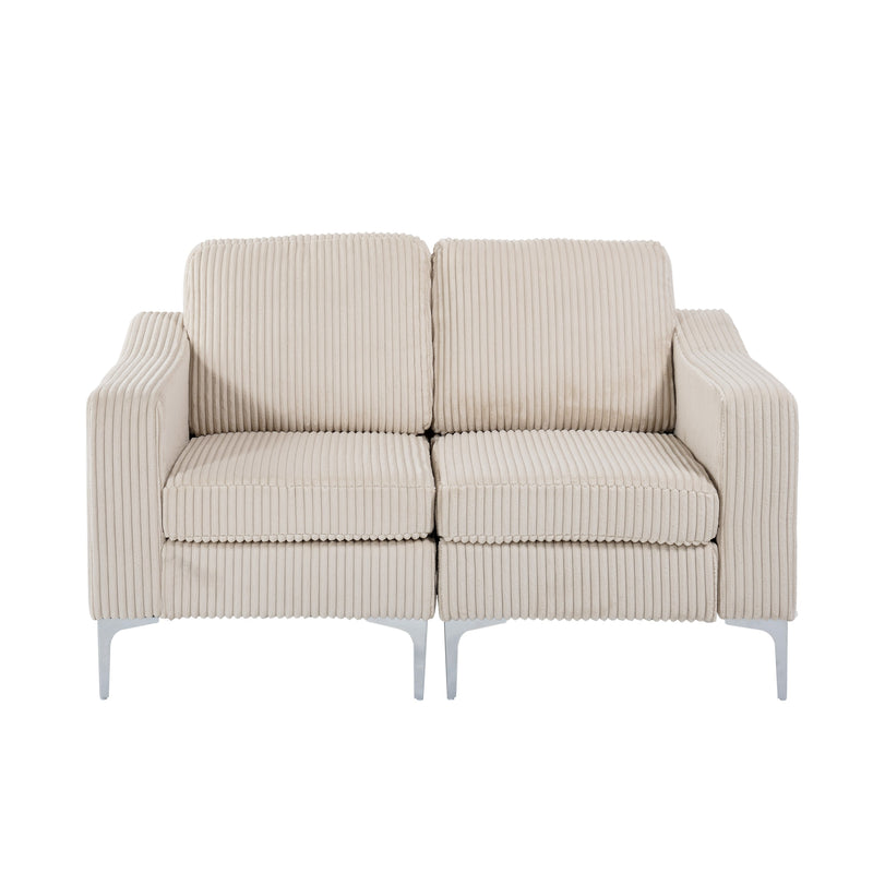 Modular Sectional Two-Seater Sofa, Corduroy Sectional Couch, Beige