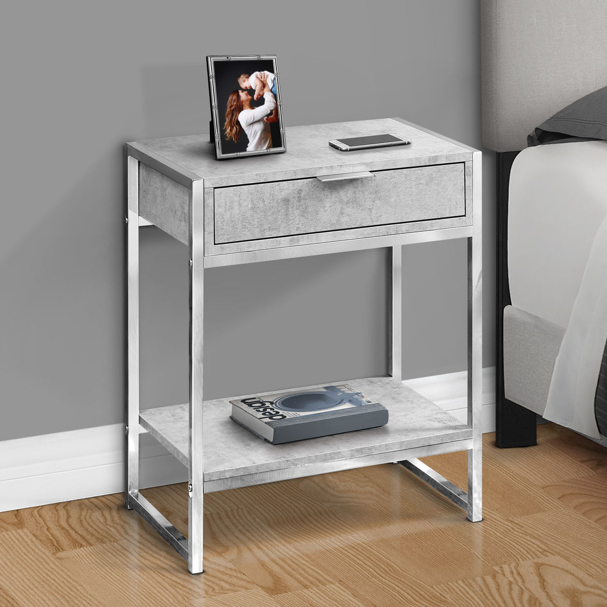 Accent Side Table, Storage Drawer, Spacious Tabletop
