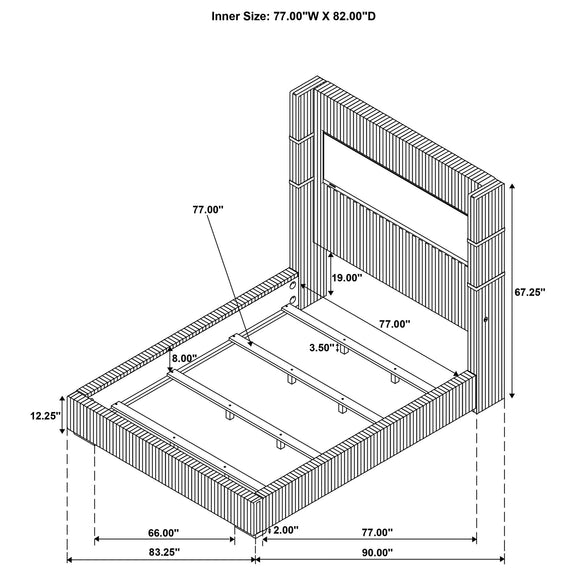 Bed frame dimensions diagram showing inner size and platform support rails
