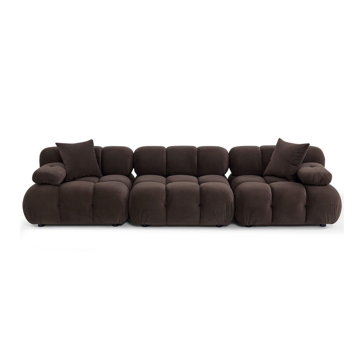 Dark gray modular sofa with rounded cushions and two back pillows
