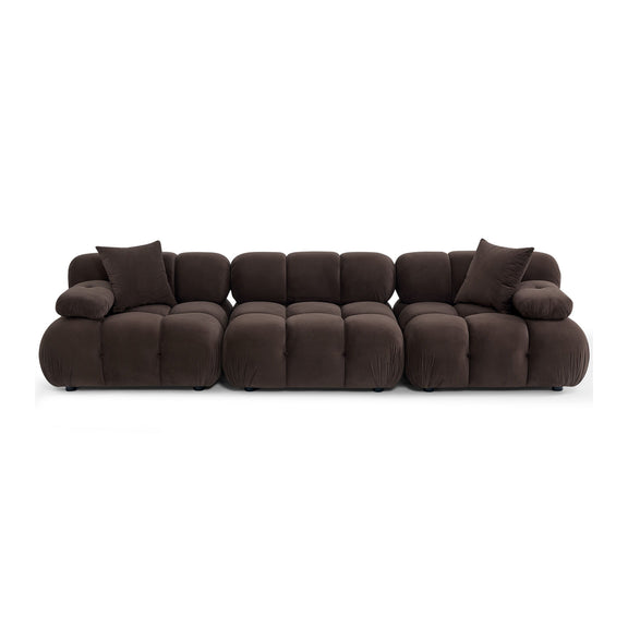 Dark gray modular sofa with rounded cushions and two back pillows