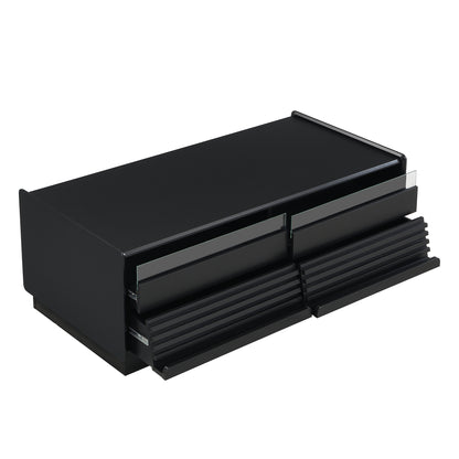Coffee Table 4-Drawer Fluted Tempered Glass Black 47.2-inch