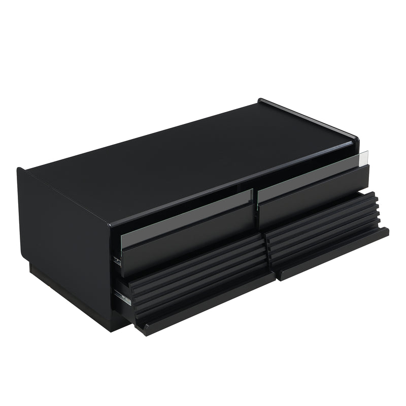 Coffee Table 4-Drawer Fluted Tempered Glass Black 47.2-inch
