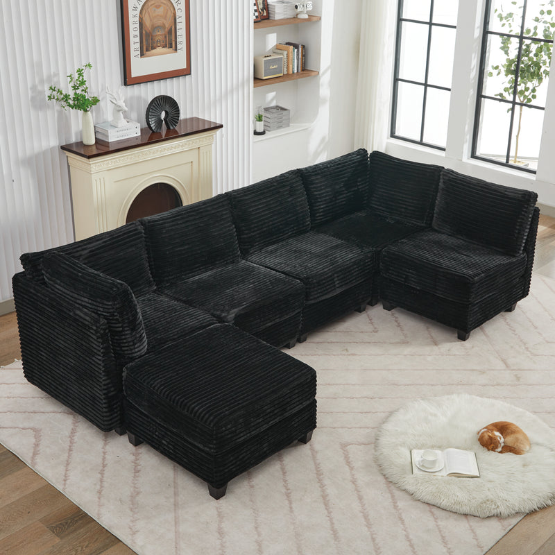 Modular U-Shaped Corduroy Sectional Sofa - Corduroy