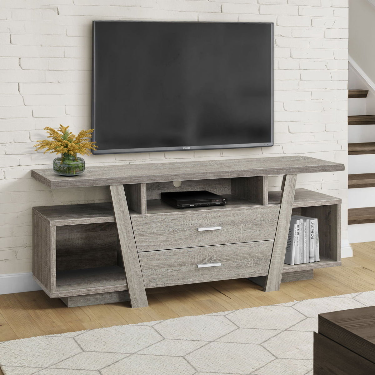 TV Stand, Console, Media Entertainment Center, Storage Drawers, Contemporary & Modern - Taupe
