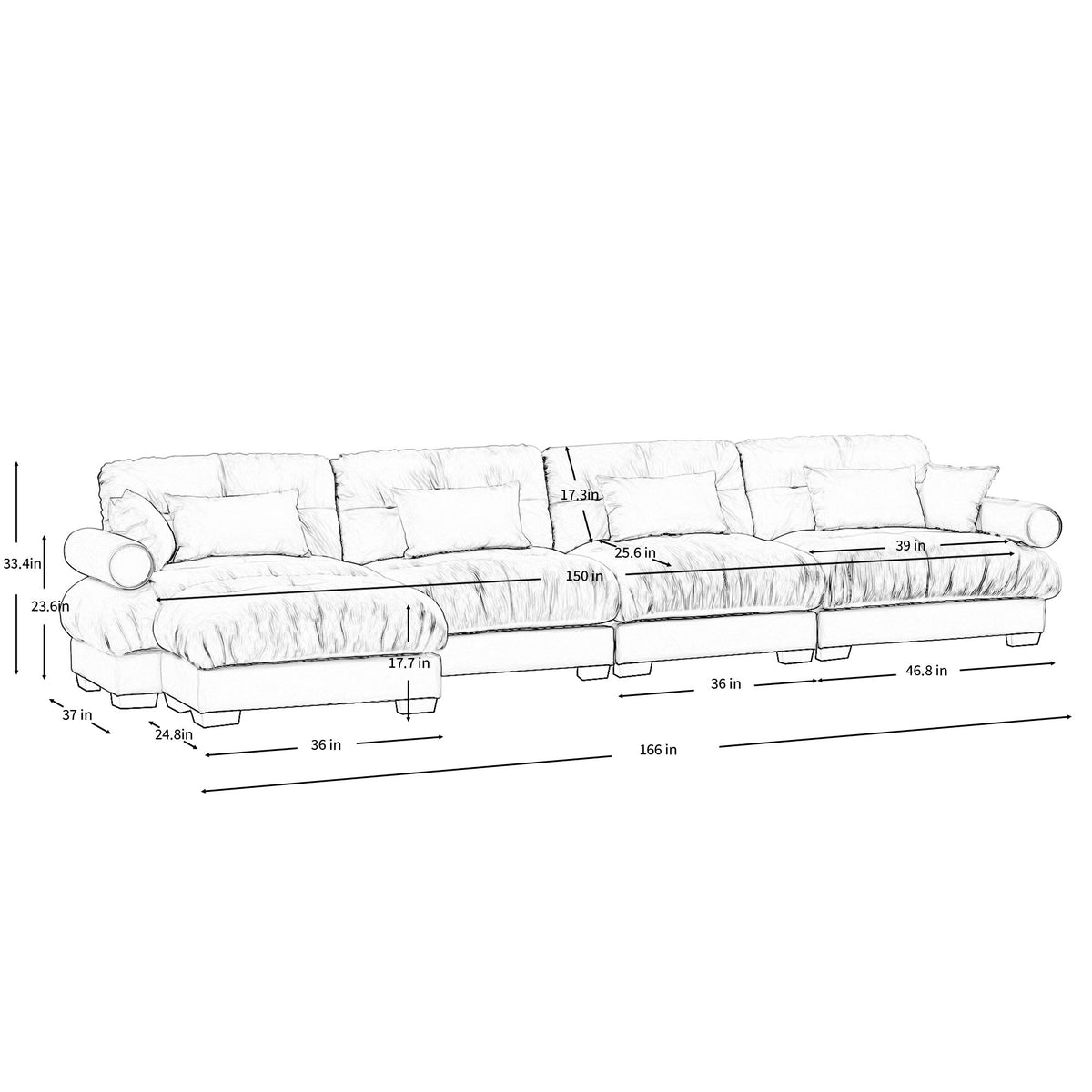 Super Comfort Oversized Modular Sectional Sofa With Movable Ottoman