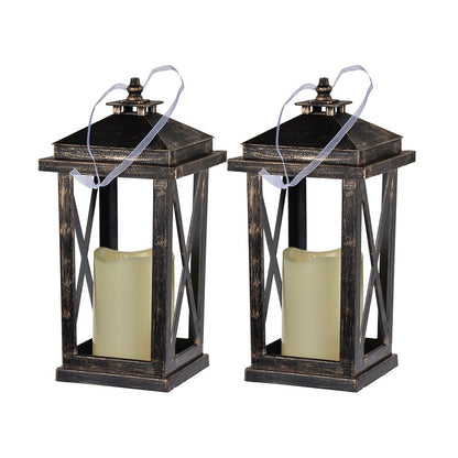 Menifee LED candle lantern set of 2 with black metal frame and frosted candle