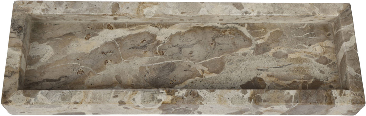 Rectangular light gray marble tray with natural speckling and subtle stone texture