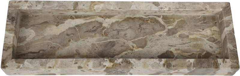 Rectangular light gray marble tray with natural speckling and subtle stone texture