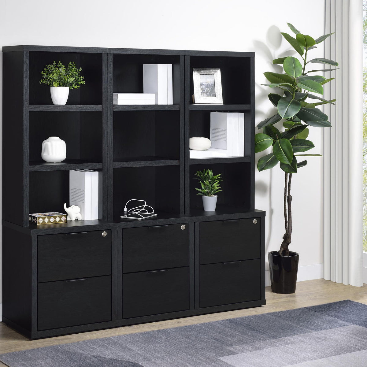 Westpark 3-piece Wall Unit Bookcase Set with USB Black