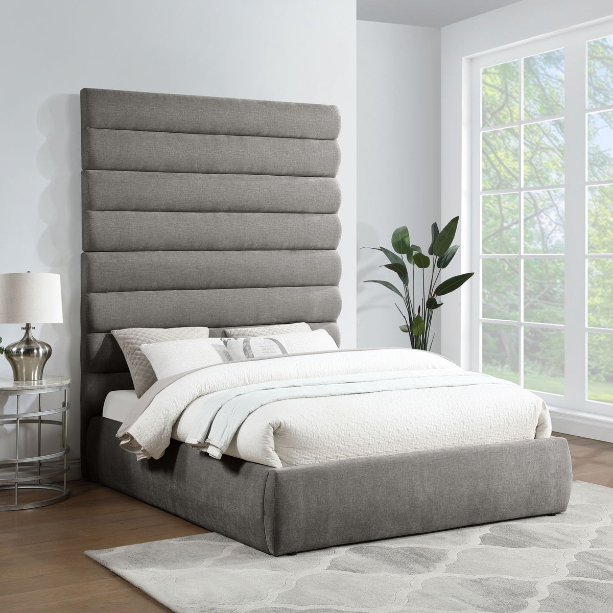 Adam - Chenille Fabric Bed With 89" Headboard