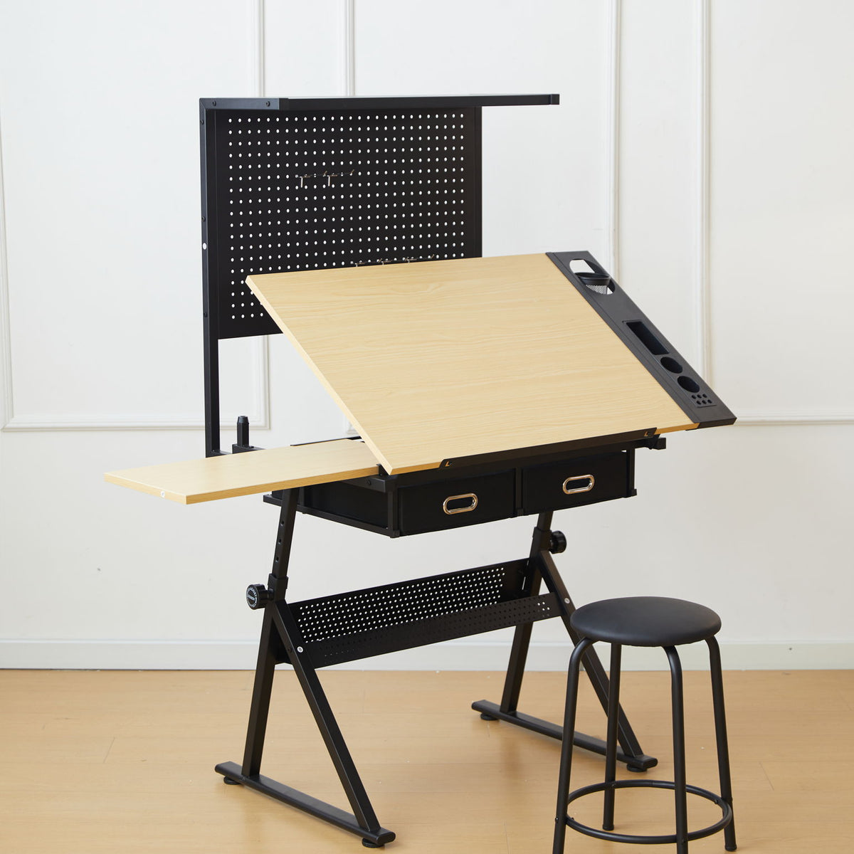 Drafting Table With Metal Perforated Board Pannel - Black / Brown