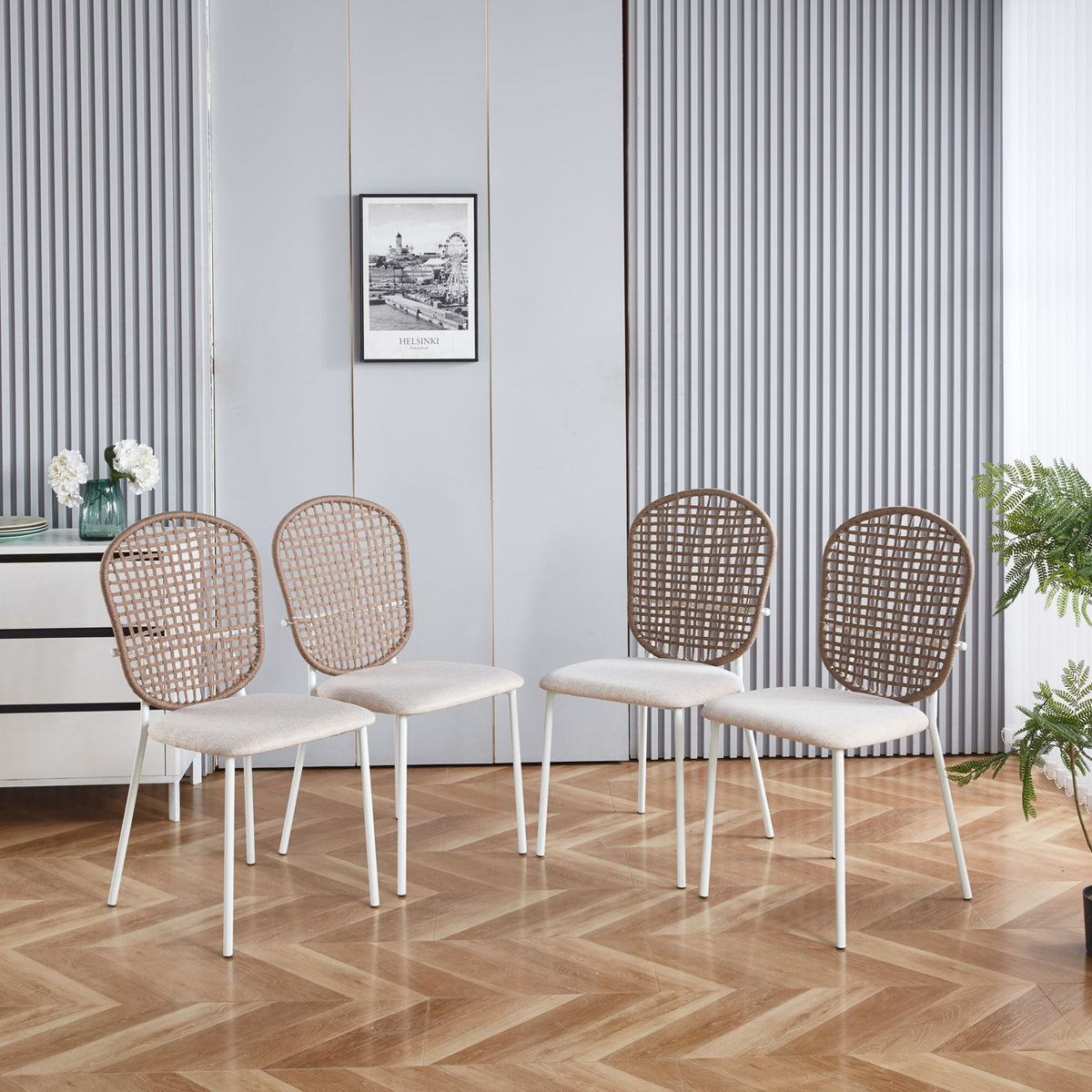 5 Pieces Dining Set, Table Metal Leg Mid-Century Dining Table For 4 - 6 People With MDF Table Top, Pedestal Dining Table, Table Leisure Coffee Table - White