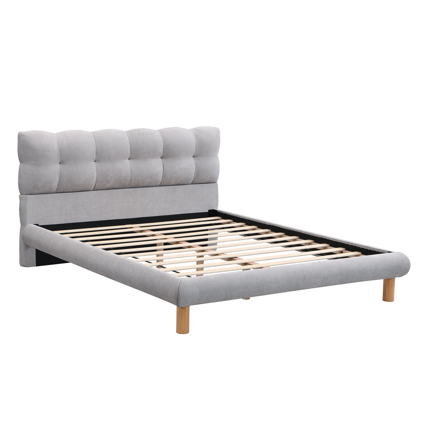 Upholstered Platform Bed Frame With Cookie Shaped Headboard