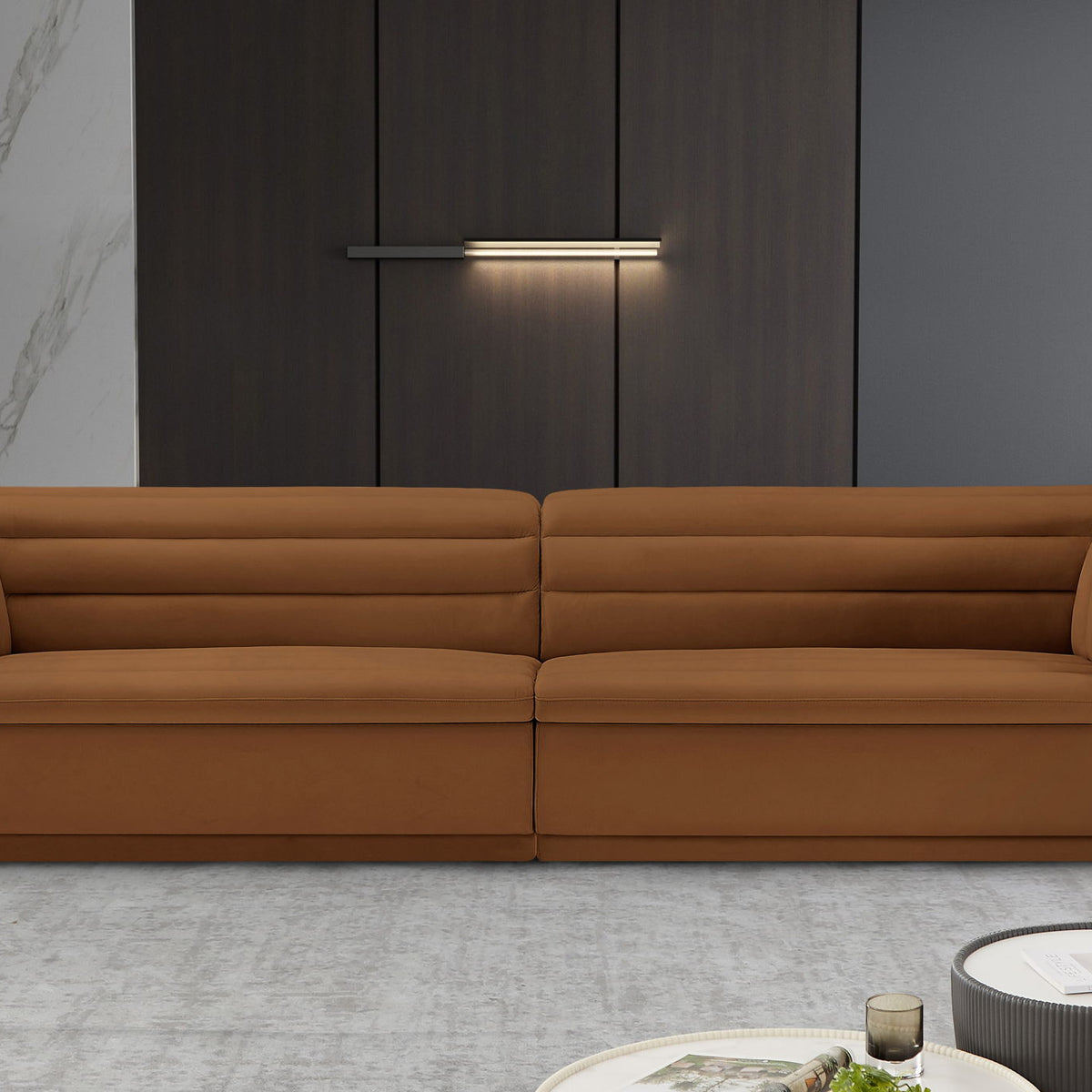 Cascade - Velvet Modular Sofa - Saddle