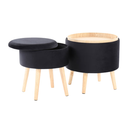 Tray - Contemporary Storage Ottoman With Matching Stool - Black / Natural