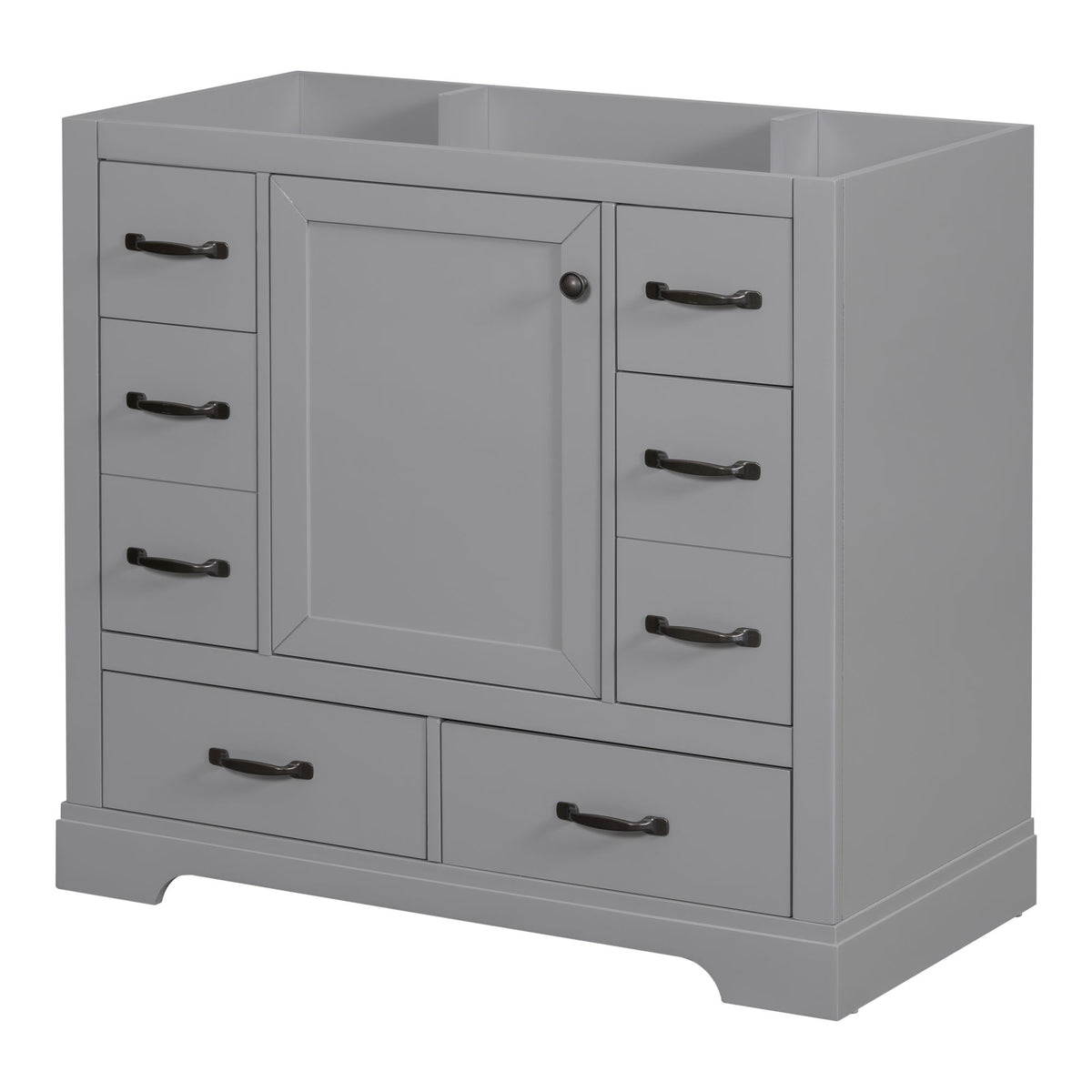 36" Bathroom Vanity Without Sink, Cabinet Base Only, 6 Drawers, Multi Functional Drawer Divider, Adjustable Shelf - Gray
