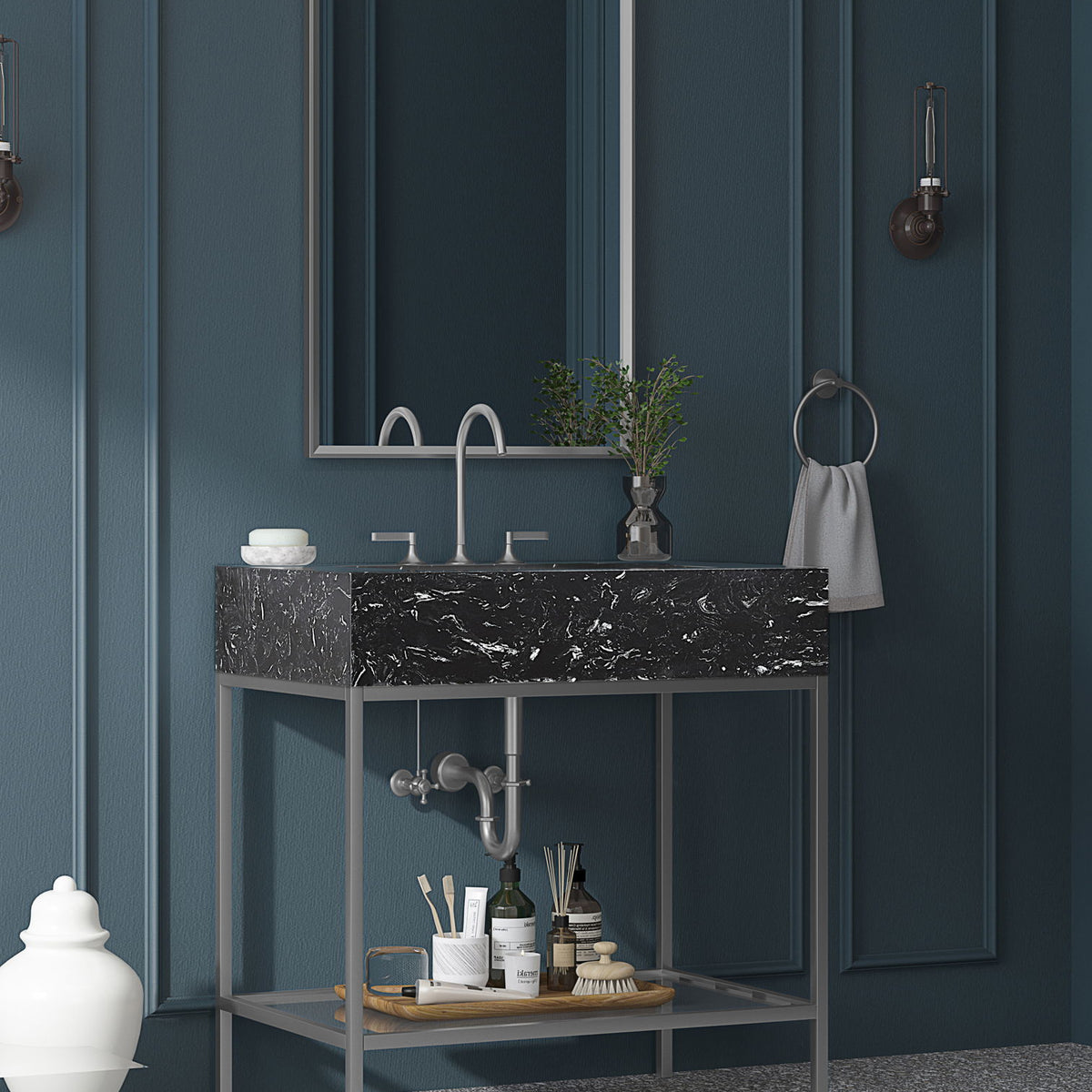 Marmo - Engineered Marble Bathroom Vanity With Chrome Base