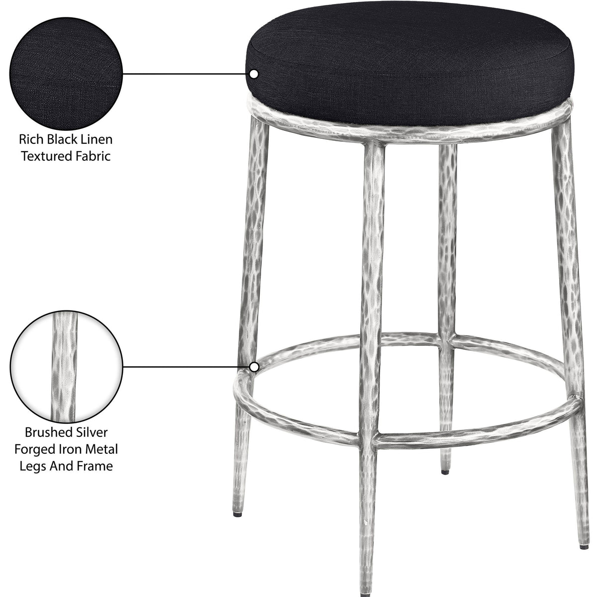 Ferro - Upholstered Backless Counter Stool With Brushed Silver Base