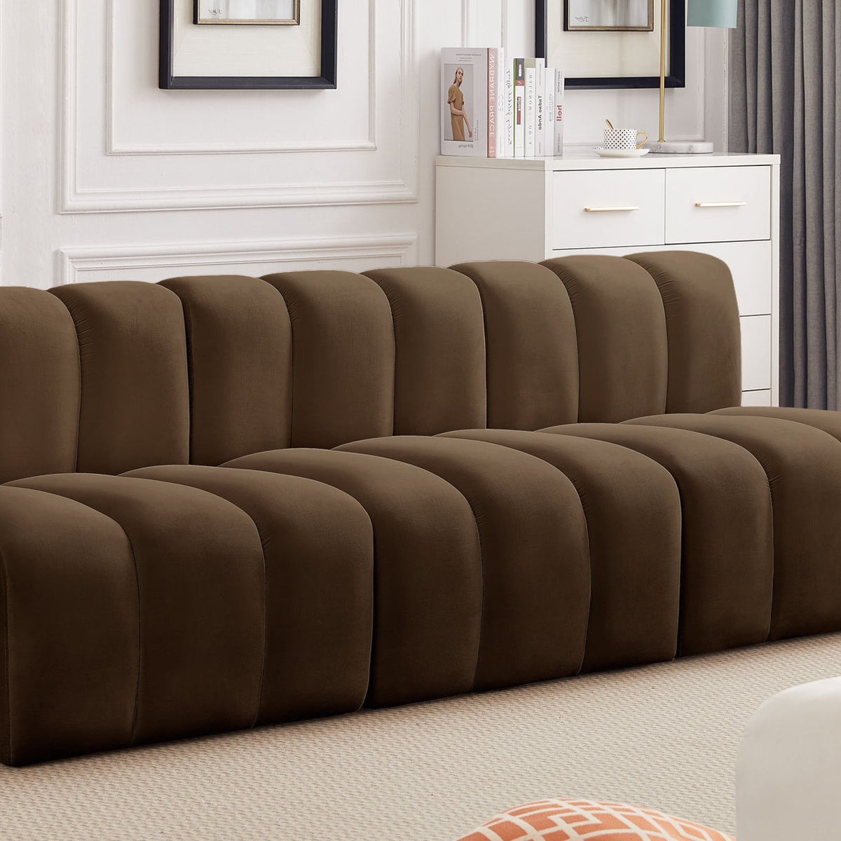 Arc - Velvet 4 Piece Modular Straight Sofa - Brown