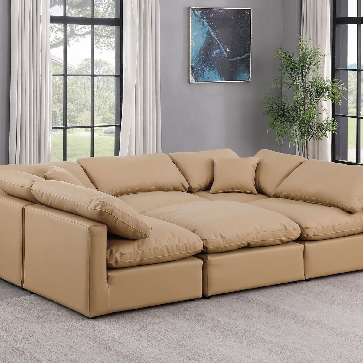 Indulge - Faux Leather 6 Piece Modular Sectional - Tan