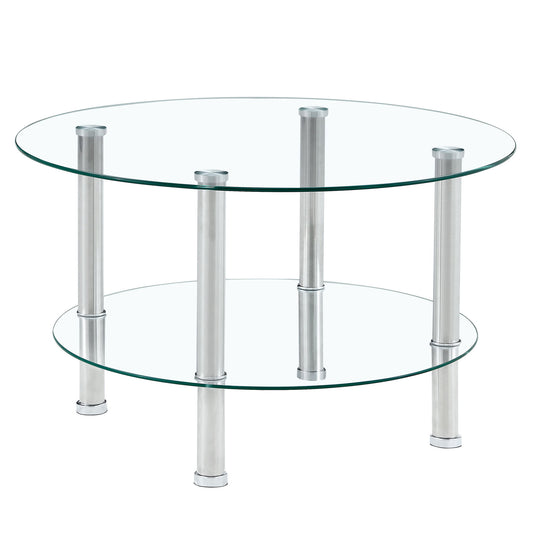 Contemporary Minimalist Double Layer Tempered Glass Coffee Table