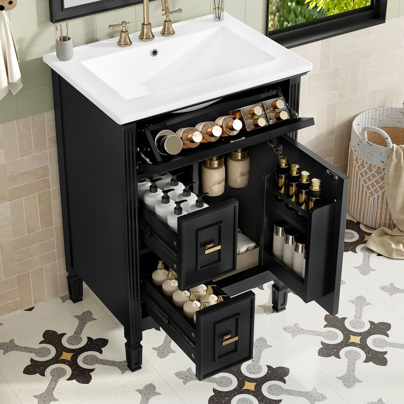 Bathroom Vanity With Sink, Flip Drawer, 2 Drawers, Adjustable Shelf