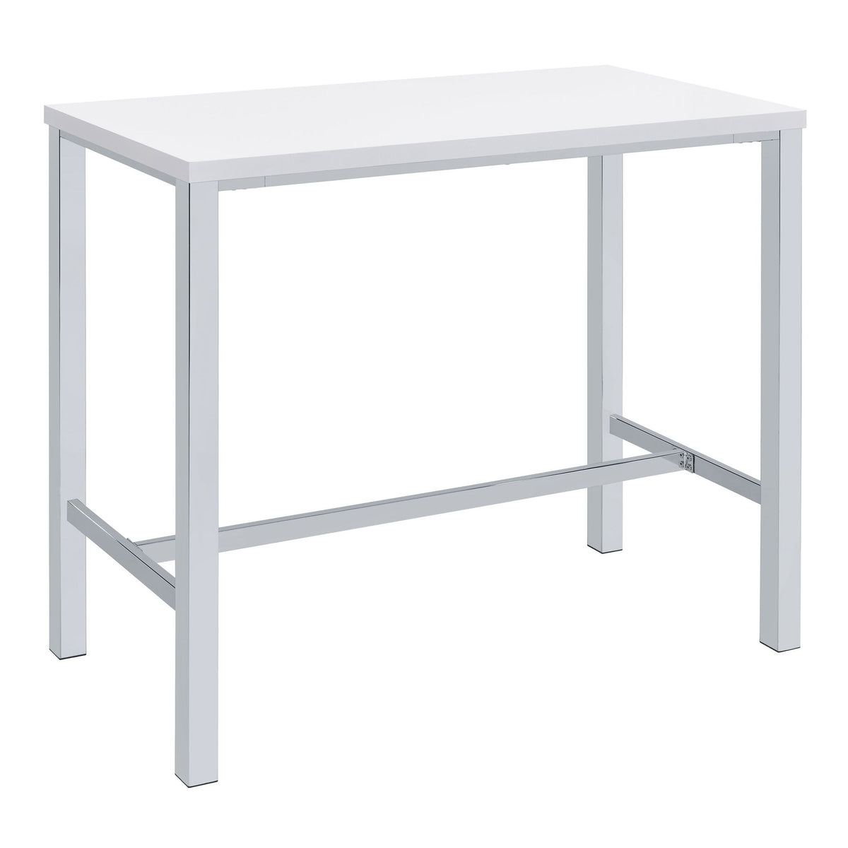Gloss white bar table with sturdy legs and lower footrest rail