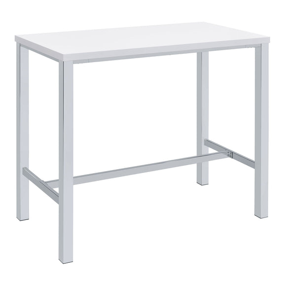 Gloss white bar table with sturdy legs and lower footrest rail