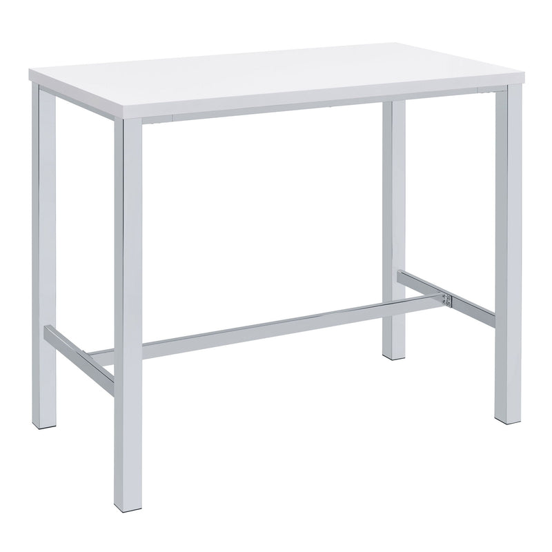 Gloss white bar table with sturdy legs and lower footrest rail