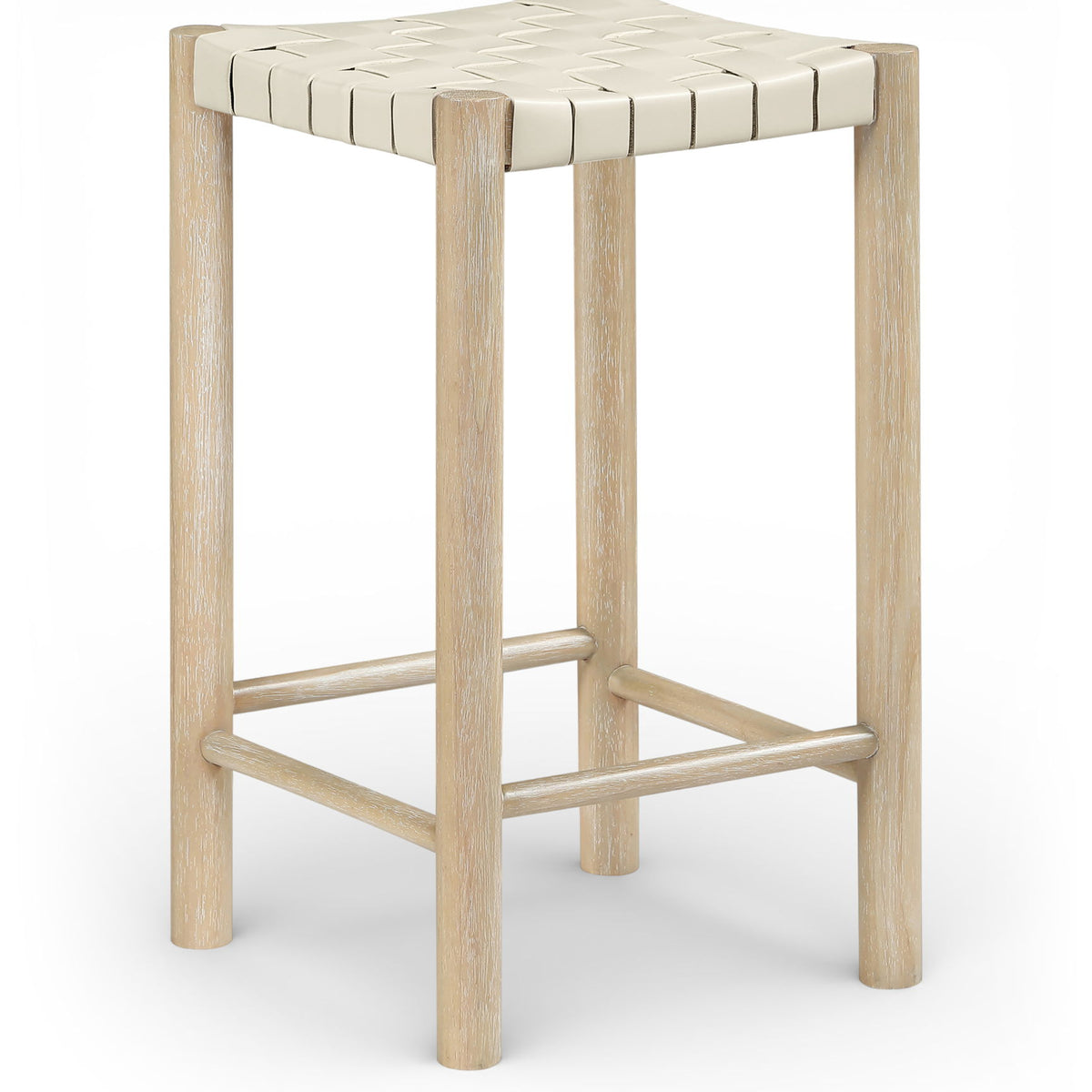 Entwine - Vegan Leather Upholstered Backless Counter Stool - Painted Natural