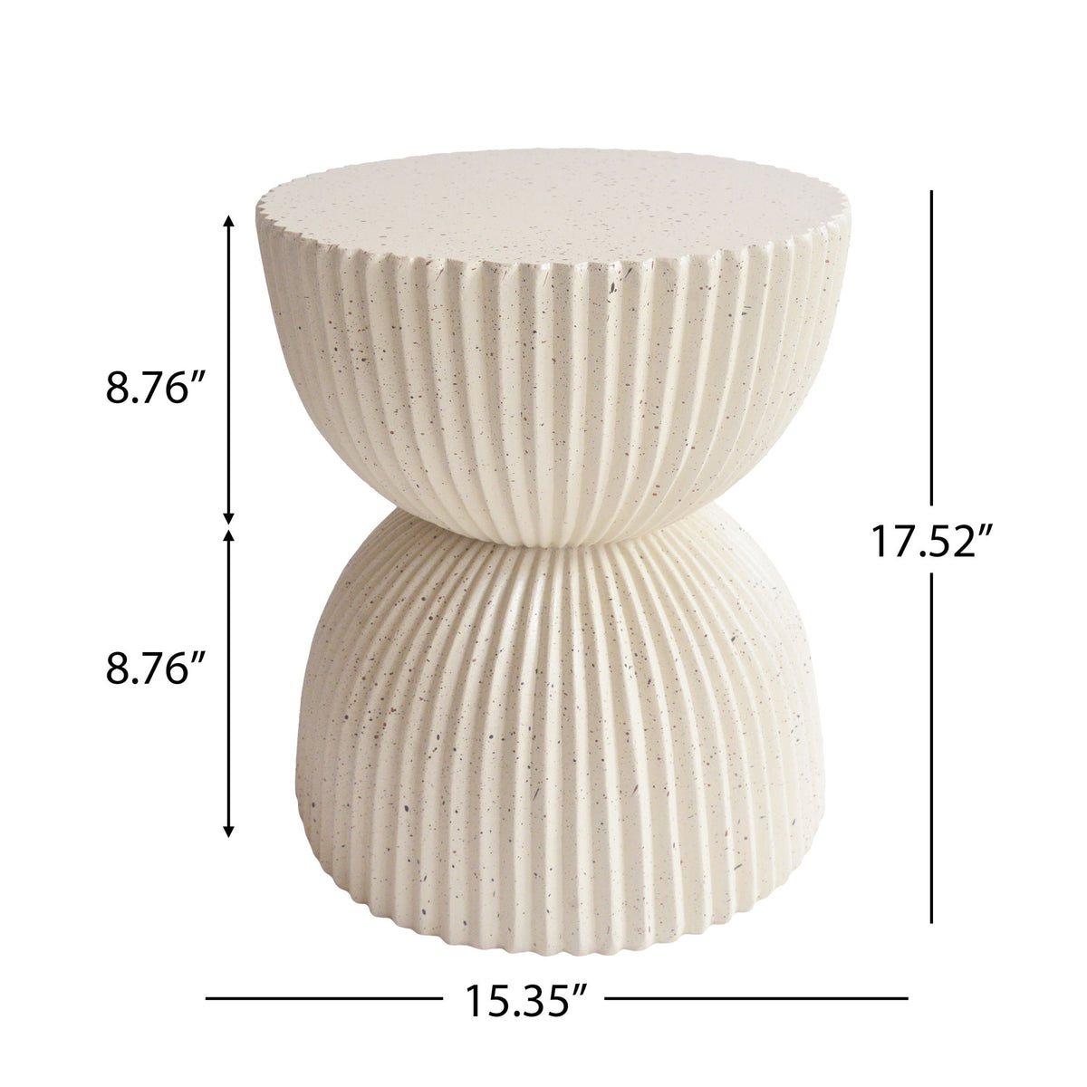 Beige speckled ribbed side table with stacked hourglass bowl silhouette