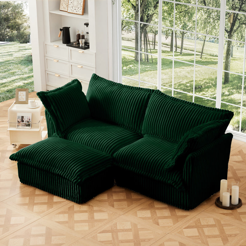 2-Seater Slipcovered L-Shaped Corduroy Sectional Sofa - Green Corduroy