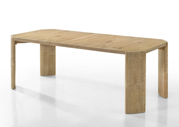 Oak rectangular dining table with smooth tabletop and tapered legs