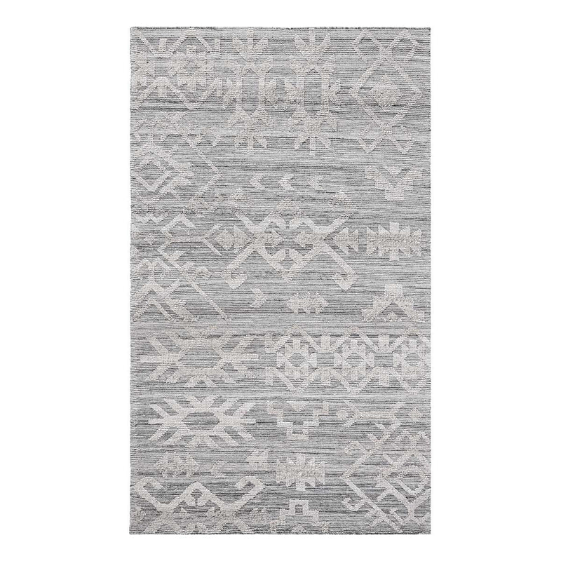 Tundra gray rug with repeating chevron and diamond motifs, full view