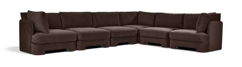 Hammond dark brown velvet corner sectional sofa, 6-piece set with plush seat and back cushions