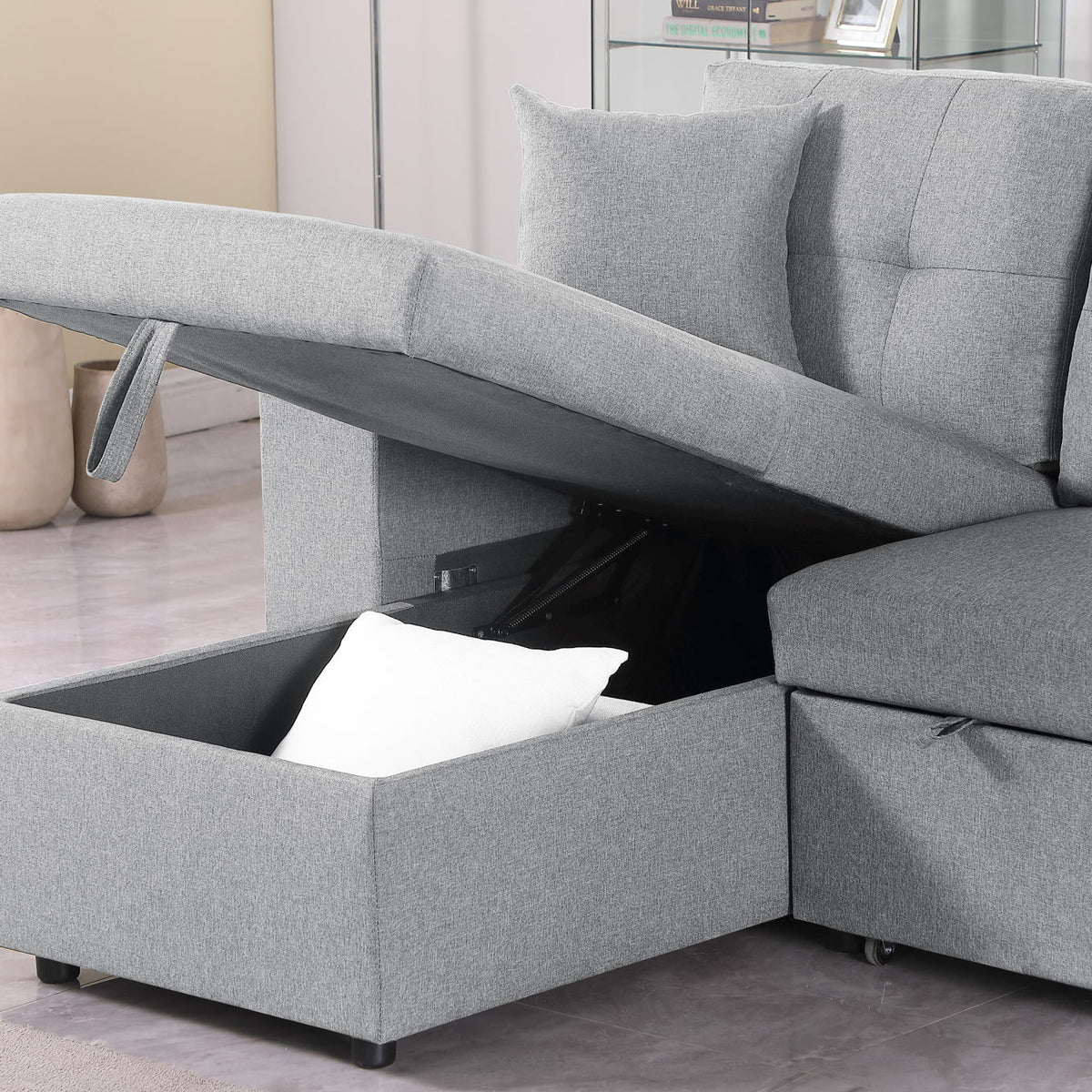 Daniel - Upholstered Reversible Sectional With Pull Out Loveseat - Light Gray