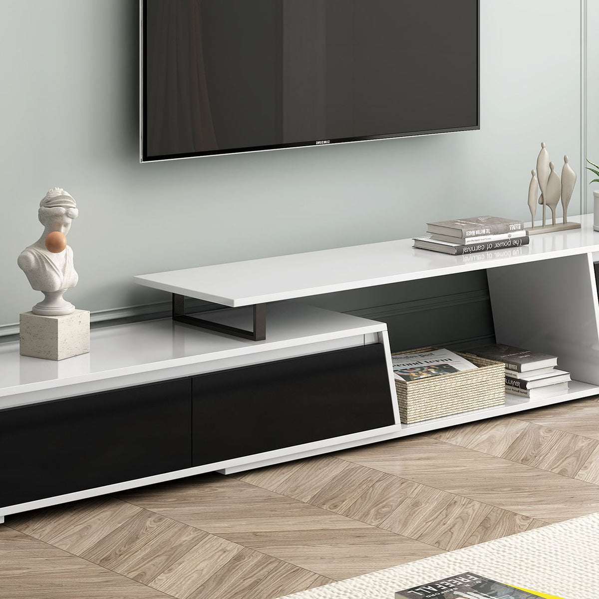 Minimalist Rectangle Extendable TV Cabinet With 2 Drawers And 1 Cabinet