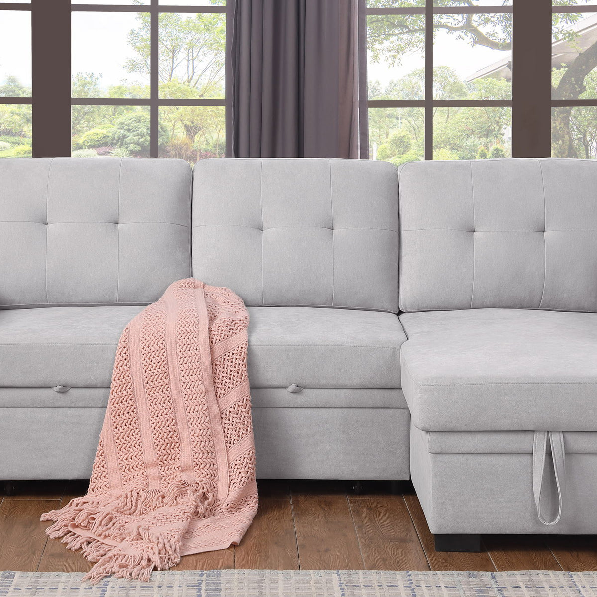 Lucca II - 84.5"W Reversible Sleeper Sectional Sofa with Storage Chaise