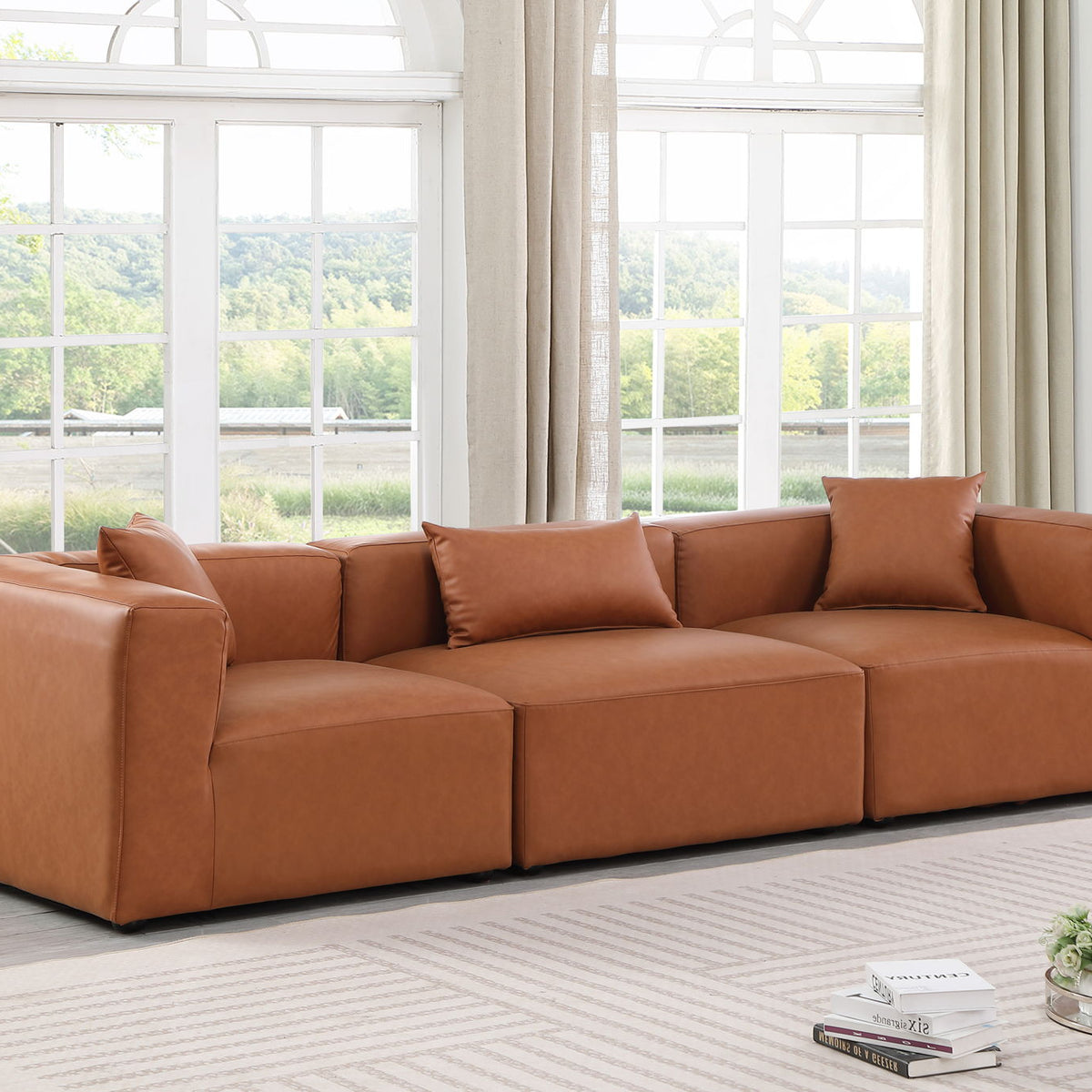 Cube - Modular 3 Piece Sofa - Cognac