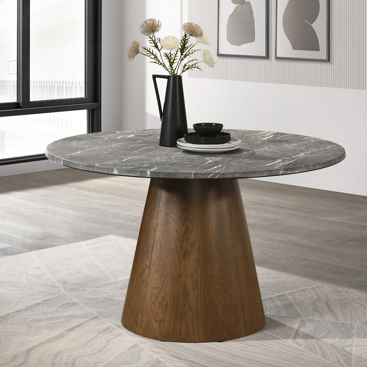 Franklin 50-inch Round Dining Table Grey and Dark Brown