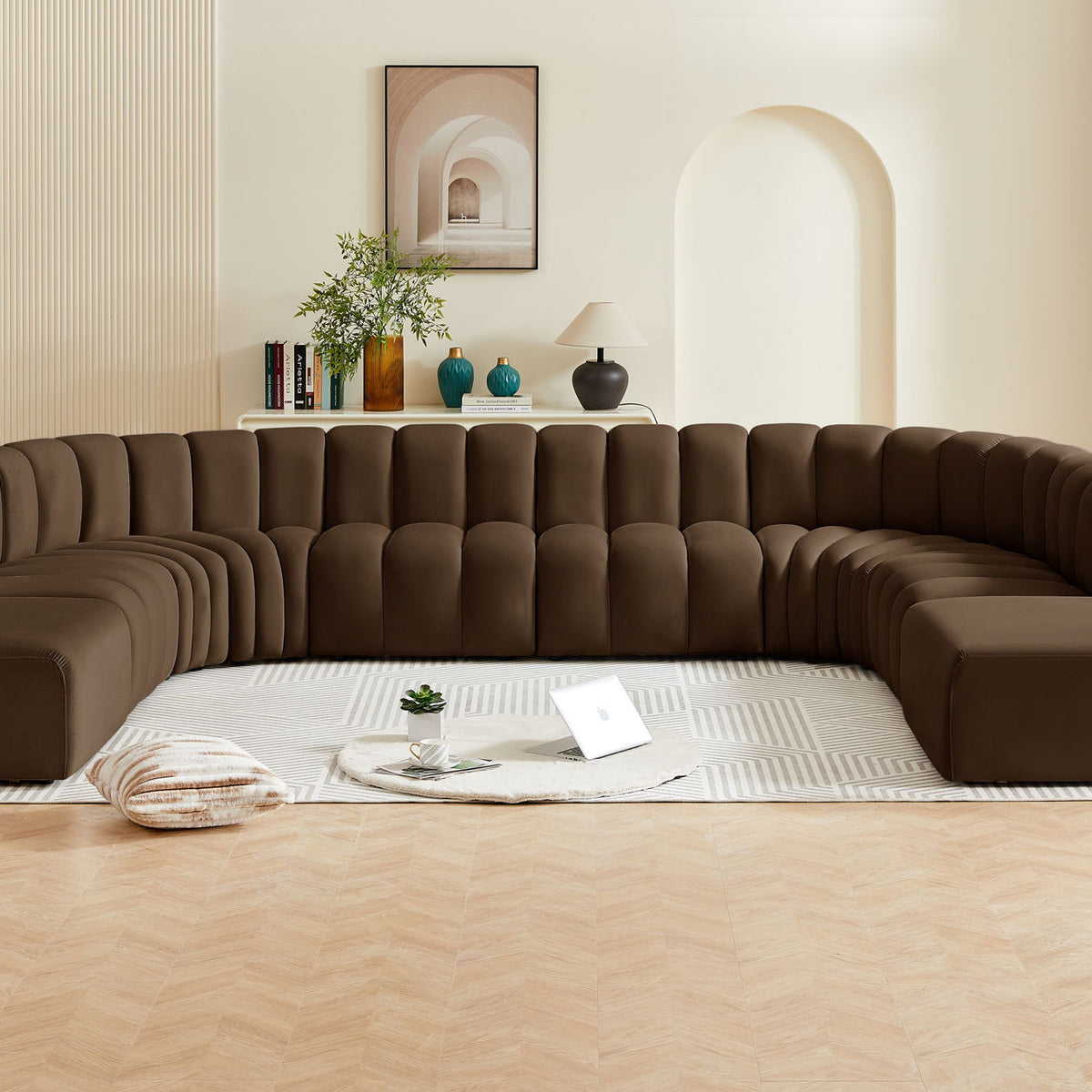 Arc - Velvet 10 Piece Modular Sofa - Brown