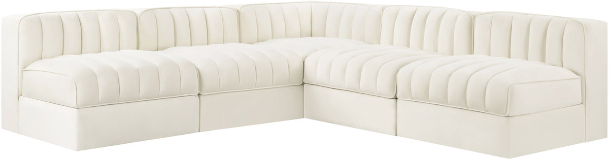 Rummi - Armless Velvet Performance Fabric Upholstered 5 Piece Modular Sectional