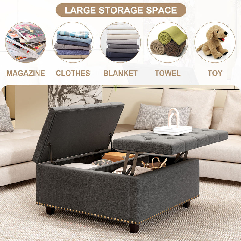 Large Square Storage Ottoman With 2 Storage Doors